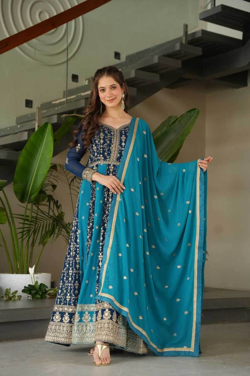 Faux Blooming Gown With Dupatta Sequin Gowns - MYLUXURY LANE ENTERPRISE